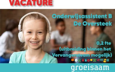 Onderwijsassistent B De Oversteek periode 01-10-2024 tot 01-02-2025 (0,2 fte met mogelijkheden voor uitbreiding in het vervangersteam van Groeisaam)